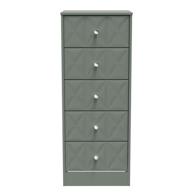 Memphis 5 Drawer Tall Bedside Cabinet in Reed Green (Ready Assembled) Green Reed Green