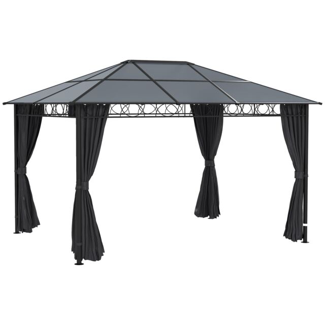 Outsunny 3 x 4(m) Hardtop Gazebo for Patio w/ Polycarbonate Curtains Grey