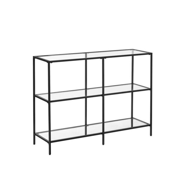 3 Tier Tempered Glass Console Table for Hallway Black