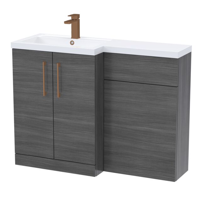 Balterley Left-Hand Bathroom Vanity and WC Unit Combination with Basin, with Handles Grey Anthracite Woodgrain