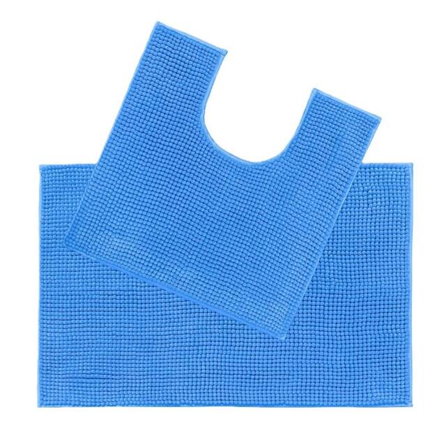 Chenille Bobble Non Slip Bath Mat & Pedestal Set Blue Cornish Blue