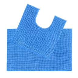 Chenille Bobble Non Slip Bath Mat & Pedestal Set Blue Cornish Blue