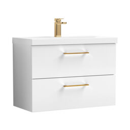 Balterley Wall Hung Bathroom 2 Drawer Vanity Unit and 1 Tap Hole Ceramic Basin, with Handles White