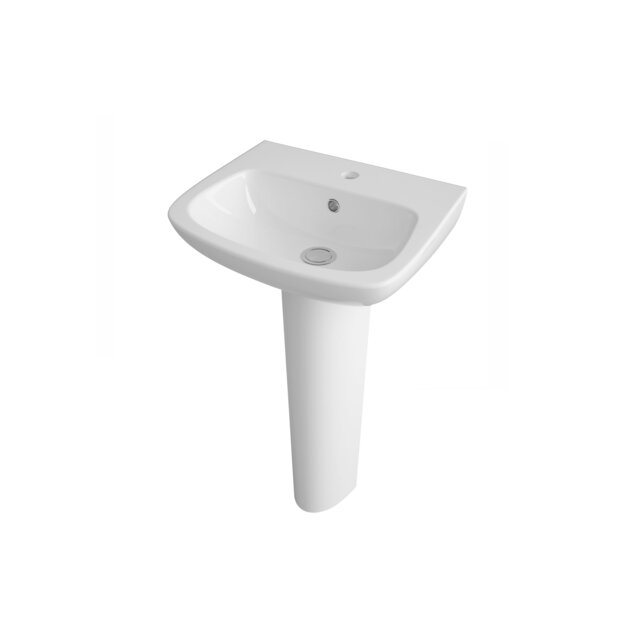 Balterley 1 Tap Hole Ceramic Basin & Full Pedestal, Soft Square Bathroom Sink White White