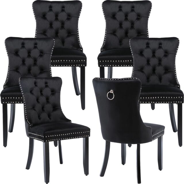 Romsey Set of 6 Modern Velvet Dining Chair with Chrome Knocker