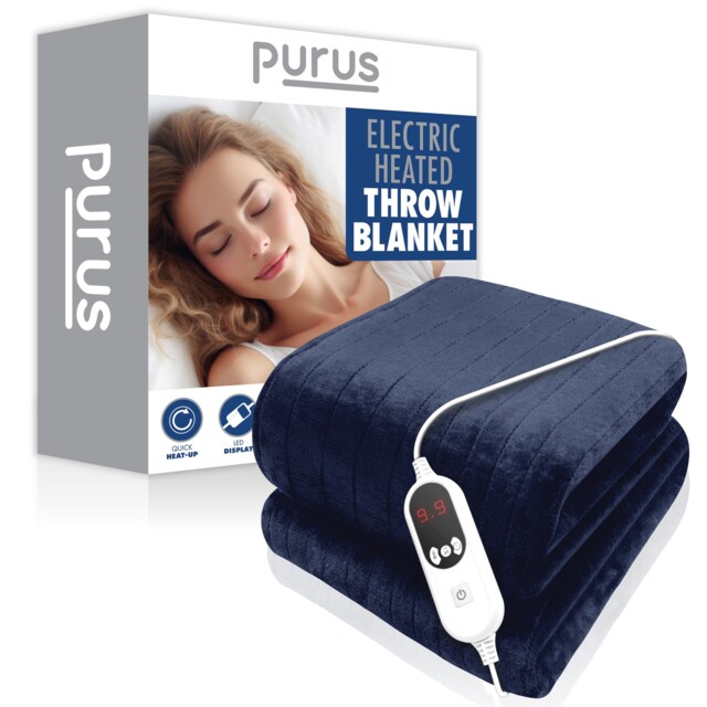 Purus Deluxe Blue XL Electric Throw Heated Double Over Blanket Soft Fleece 12hr Timer Blue Blue One Size 1