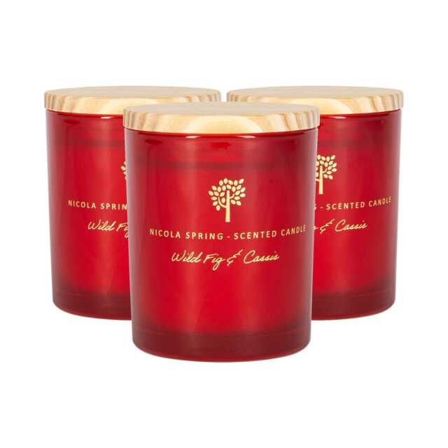 Nicola Spring 3x Wild Fig & Cassis Scented Candles - 130g 21h Natural Single Wick Soy Wax Aromatherapy Candle Home Fragrance