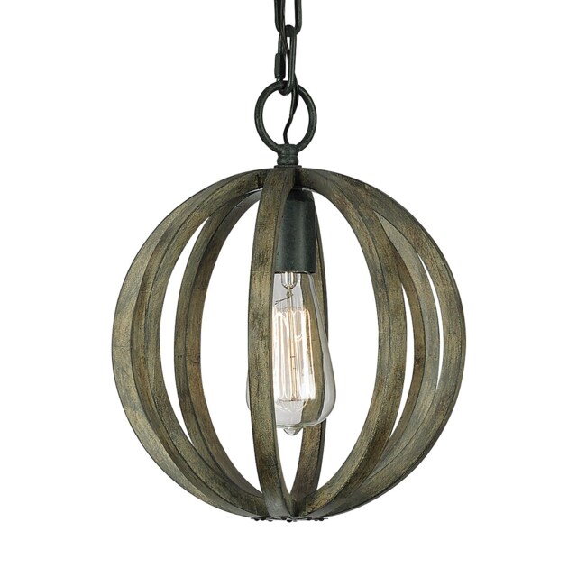 Allier 1 Light Spherical Cage Ceiling Mini Pendant Dark Wood, Antique iron, E27