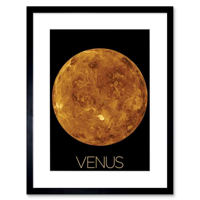 "NASA Our Solar System Venus Planet Northern Hemisphere 9x7"" Black Framed Wall Art Print"