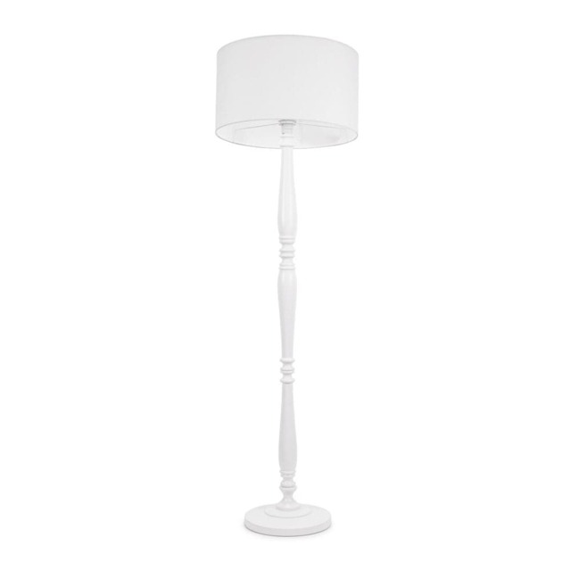 ValueLights Victoria White Wood Floor Lamp White Shade and Bulb