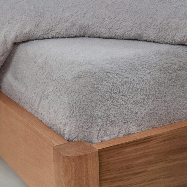 OHS Soft Teddy Fleece 25cm Deep Fitted Bed Sheet Thermal Warm, Single - Silver