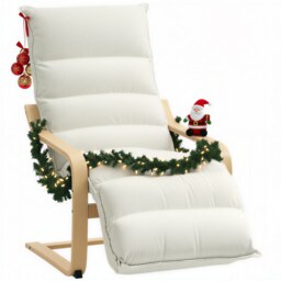 HOMCOM Birch Wood Lounge Chair for Living Room, Bedroom, Cream White