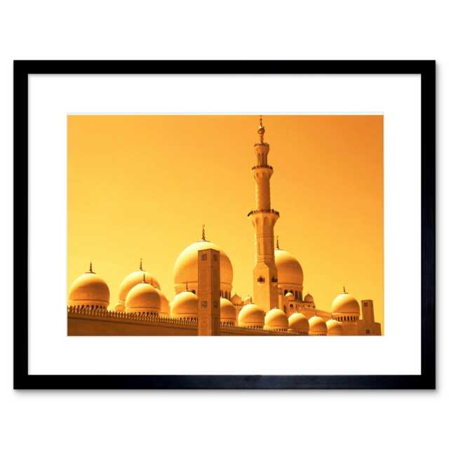 "Mosque Domes Golden Orange Dubai Photograph 9x7"" Black Framed Wall Art Print"
