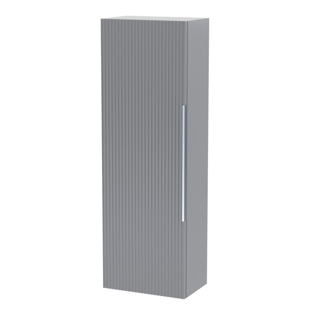 Balterley Contemporary Fluted Tall Wall Hung Bathroom Storage Unit with Single Soft Close Door Grey Satin Grey