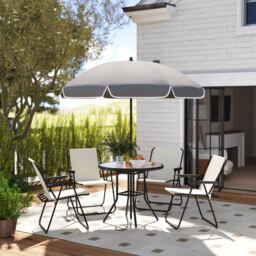 Outsunny 6 Pieces Garden Furniture Set with Parasol, Folding Chairs, Cream Cream