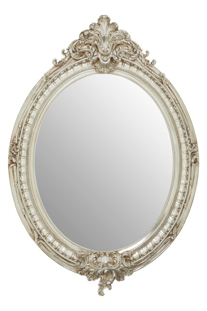 Champagne Oval Framed Wall Mirror,Ornate Neoclassical Mirror, Accent Piece With Crown & Acanthus Motif Gold