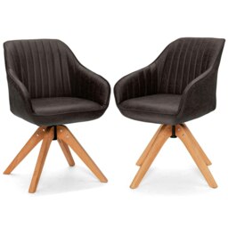 COSTWAY Swivel Accent Chair Set of 2 Ergonomic Armchairs Brown Brown