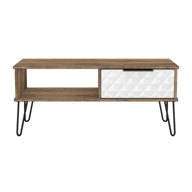 Islay 1 Drawer Coffee Table in White Matt & Vintage Oak (Ready Assembled) White White Matt & Vintage Oak