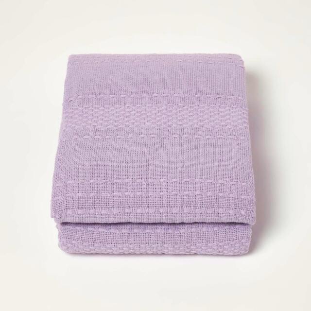 Homescapes Kashi Lilac Cotton Throw with Tassels - 225 x 255 cm Purple 1