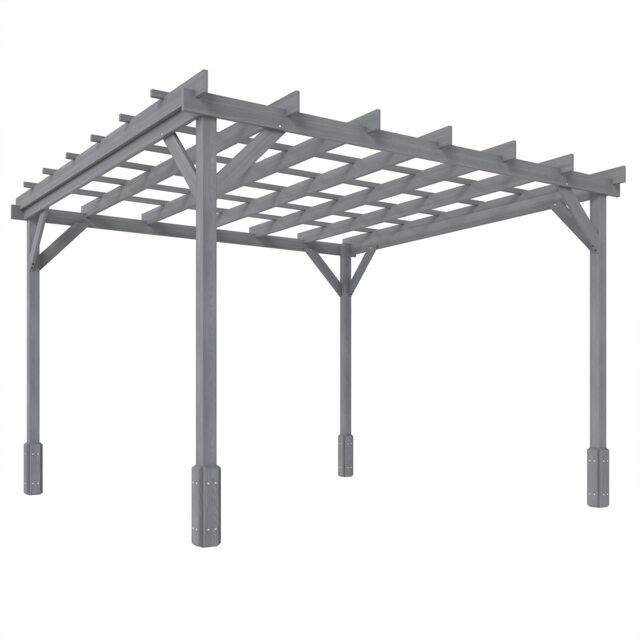 Outsunny 3 x 3 m Wooden Pergola Kit, Garden Gazebo Shelter, Grey Grey Grey 300 x 300 x 214 cm