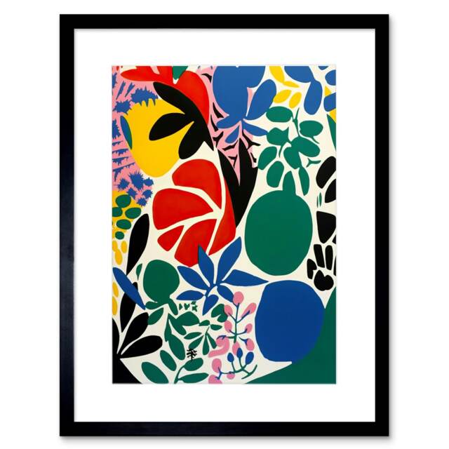 "Botanical Garden Leaves Abstract Shapes Matisse Style 9x7"" Black Framed Wall Art Print"