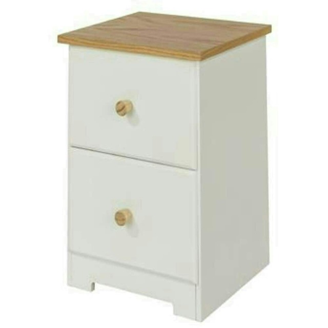 Colorado 2 Drawer Petite Bedside Cabinet - MDF/MDP - 35 x 33 x 48.4 cm - Soft White/Oak