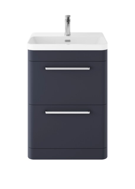 Balterley Floor Standing 2 Drawer Vanity Unit with Ceramic Basin Blue Indigo Blue 862 x 607 x 460mm