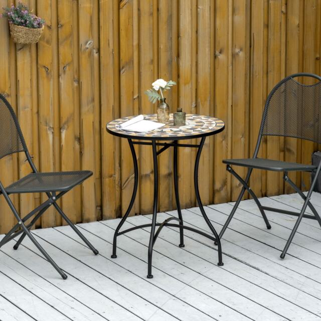 Outsunny 60cm Mosaic Round Bistro Table Outdoor Garden Side Table, Grey Grey