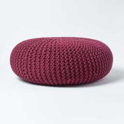 Homescapes Plum Large Round Cotton Knitted Pouffe Footstool
