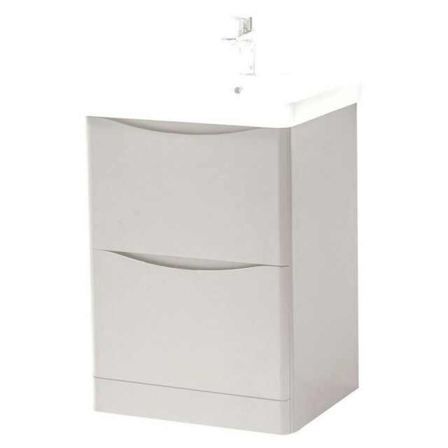 Bathroom Floor Standing 2-Drawer Vanity Unit with Basin 600mm Wide - Cashmere - (Arch) - Brassware Not Included Grey Grey 1