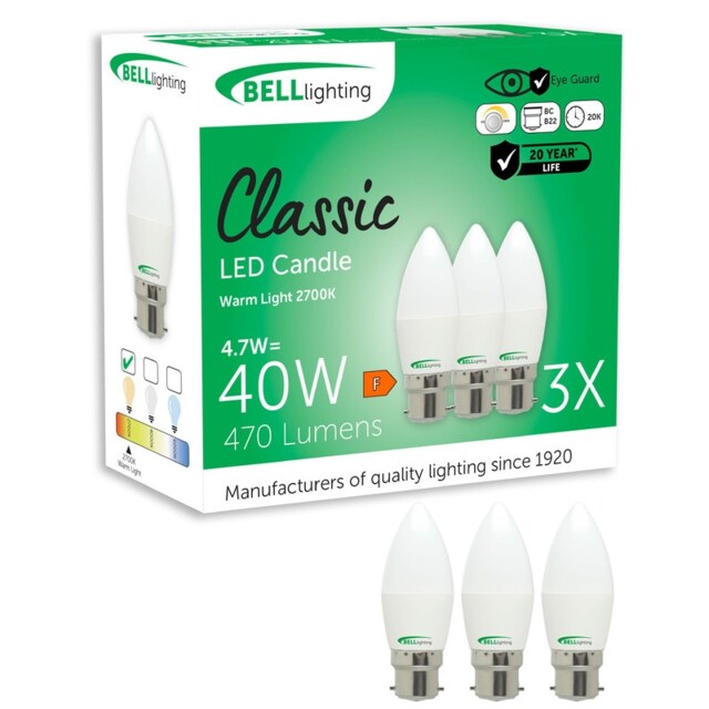 BELL Lighting B22 Bayonet Dimmable LED Candle 4.7W Light Bulbs White Warm White - 2700K 3