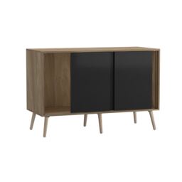URBNLIVING Oak Carcass 3 Door Sliding Storage Cabinet Multi Black Doors & Pine Legs 1