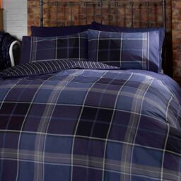 Argyle Design Tartan Polycotton Duvet Set With Pillowcase Blue 1