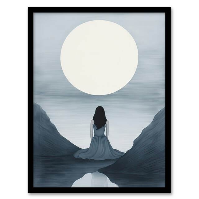 Love Full Moon Monotone Elegant Grey Home Decor Black Framed Wall Art Print A4
