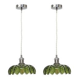 Set of 2 Alice - Green Leaf Design Pendant Shades with Chrome Flex Set