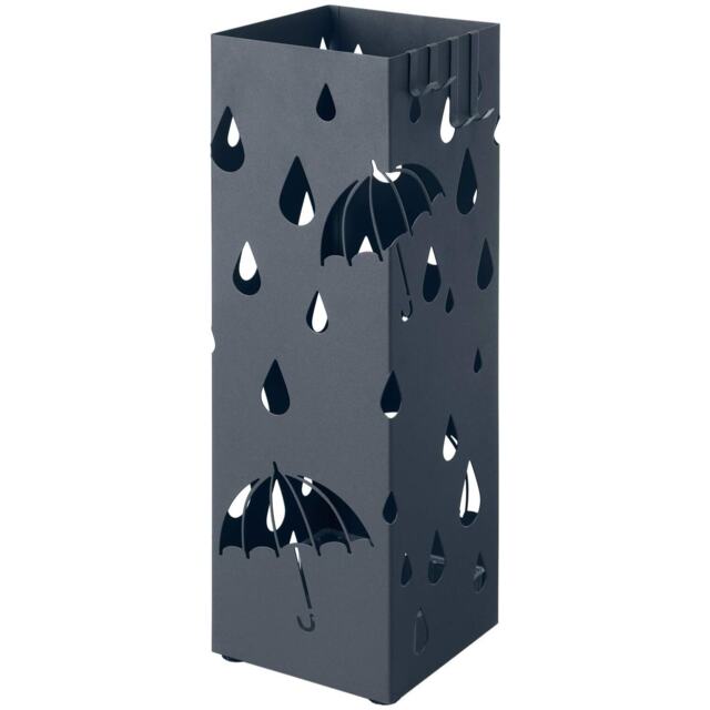 Square Umbrella Stand with Hooks and Drip Tray, Sleek Metal Design for Entryway Storage, Anthracite Grey