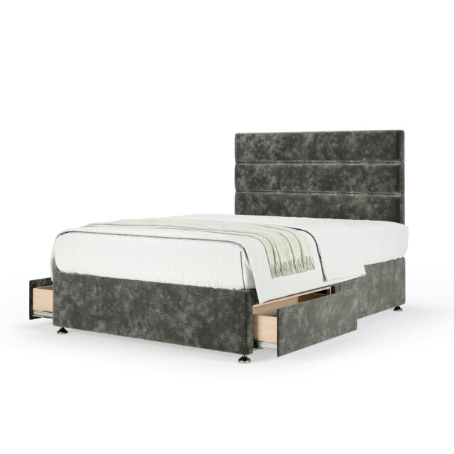 Majestic 1000 Pocket Sprung Charcoal Chenille 2 Drawer Divan Set And Milan Headboard Single