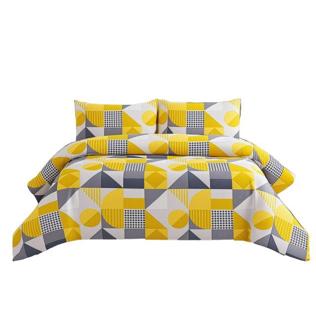 Duvet Cover And Pillowcase Set Red Blue Or Yellow Shape Design Polycotton Bed Linen Yellow Yellow Double