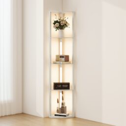HOMCOM Corner Floor Lamp with Warm White LED Light, Oak