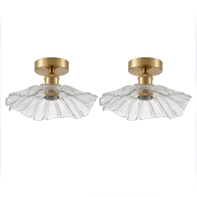 Emitto Ceiling Light Flower Clear Glass Fixture Chandelier Flush Mount 2 PCS