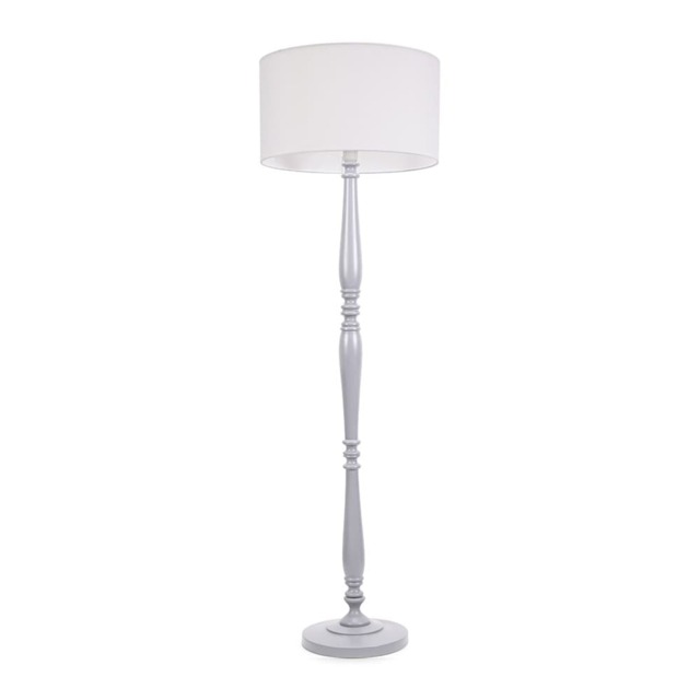 ValueLights Victoria Grey Wood Floor Lamp White Shade Grey White