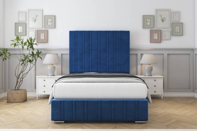 "Sloomy Langston Navy Plush Bed Frame With Mattress With 50"" Upholstered Headboard 3' Single"