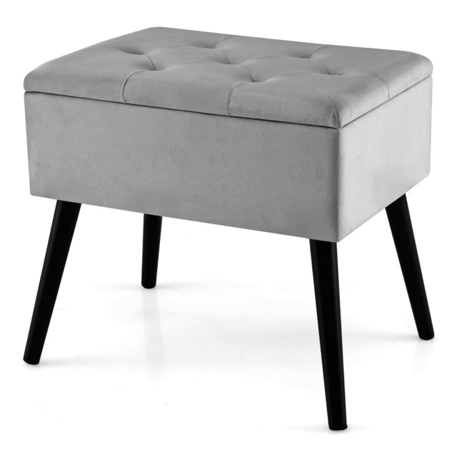 COSTWAY Upholstered Storage Ottoman Rectangular Velvet Flip Top Stool Grey