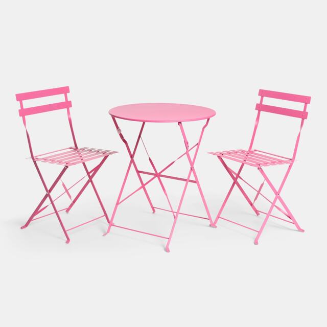 OHS 3 Set Metal Bistro Chair And Table Set Garden Patio Seating Pink Hot Pink