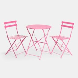 OHS 3 Set Metal Bistro Chair And Table Set Garden Patio Seating Pink Hot Pink