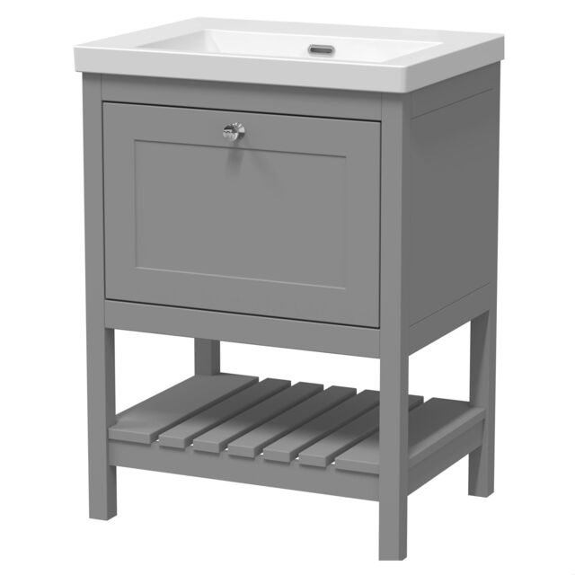 Balterley Coppenhall Contemporary 1 Drawer Floor Standing Vanity Unit, Cool Grey, 600mm