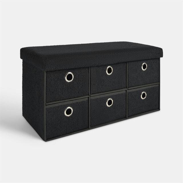 OHS 6 Drawer Soft Boucle Home Hallway Bedroom Shoe Storage Cube Organiser Ottoman Chest Unit Black