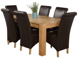 Kuba 150 x 85cm Chunky Medium Oak Dining Table and 6 Montana Leather Chairs Brown Brown