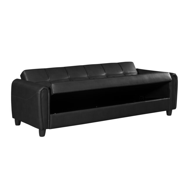 Harper 3 Seater PU Leather Click Clack Sofa Bed with Hidden Storage - Black Black 1
