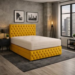 2ft6 Small Single chesterfield mustard plush divan bed with headboard and footboard No Drawers